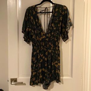 Olive and Tan Patterned Romper